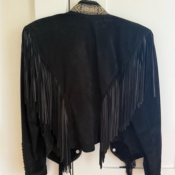 Black Fringe Jacket with Tribal Accents - Picture 3 of 4